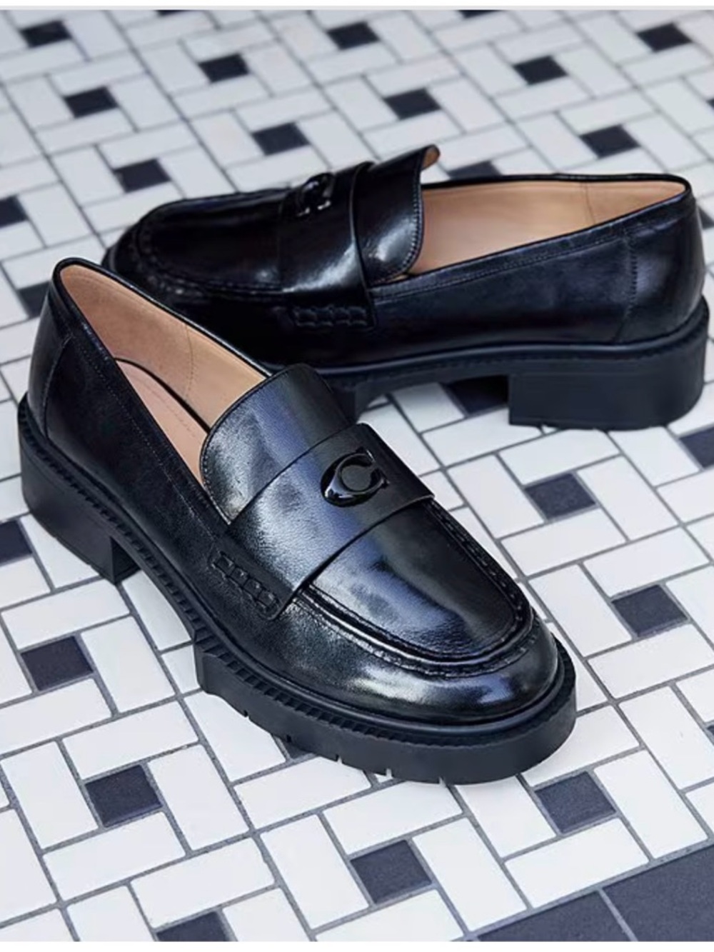 COACH Leah Leather Chunky Logo Platform Loafers